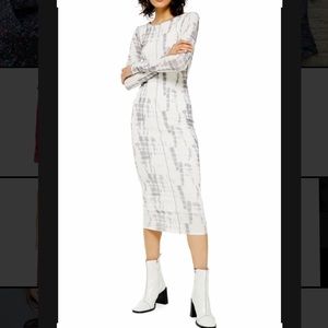 Gray Tie Dye Midi Mesh Long Sleeve Dress Topshop